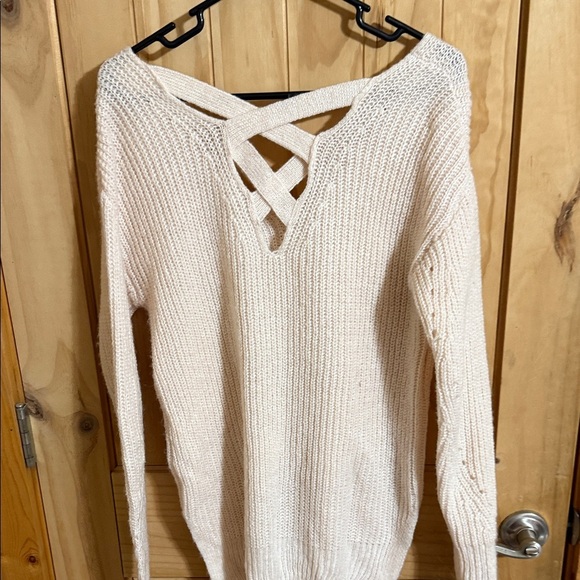 It's Our Time Cream V-Neck Sweater with Crisscross Back - Picture 3 of 7